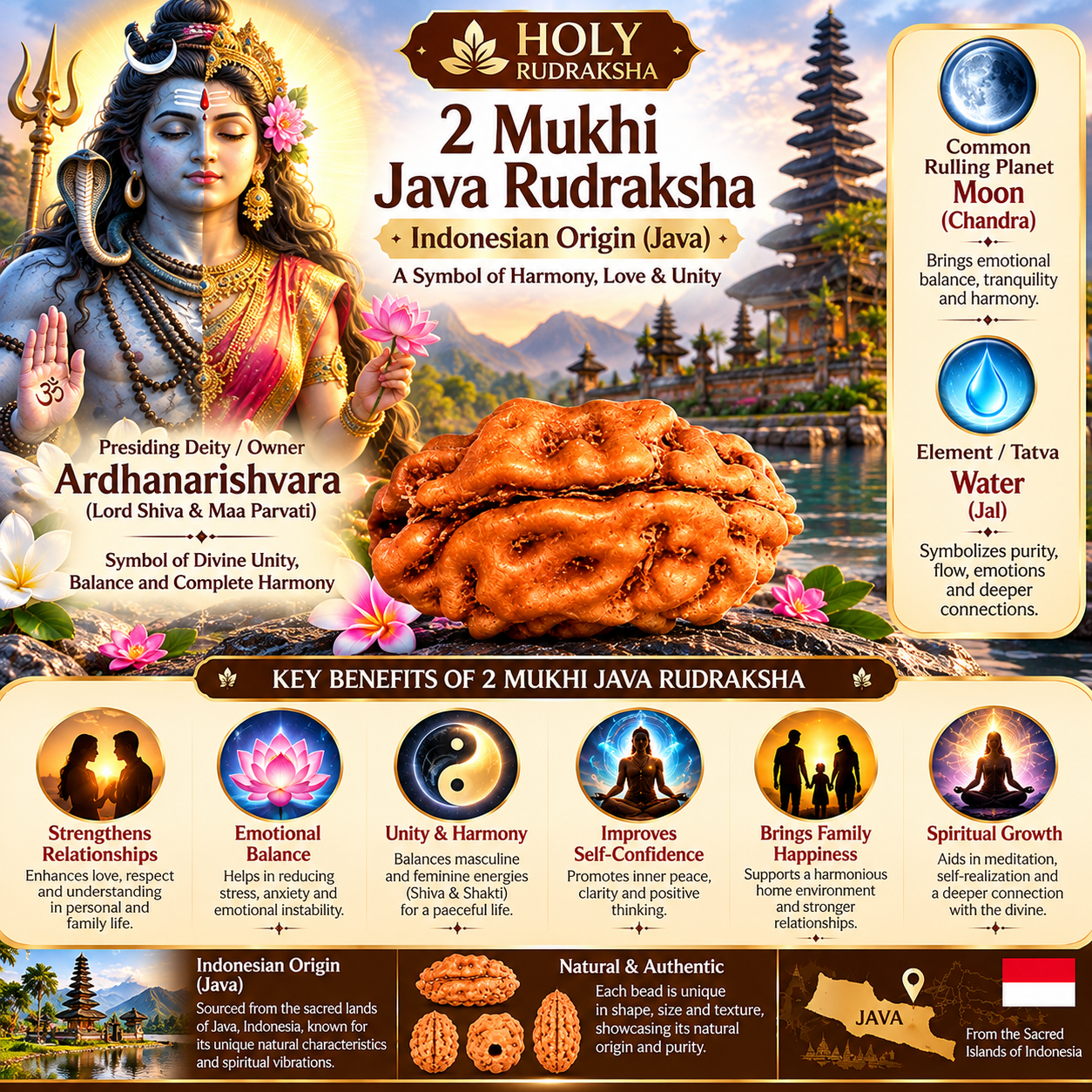 Holy Rudraksha 2 Mukhi Java Rudraksha – Indonesian Origin | Natural & Certified