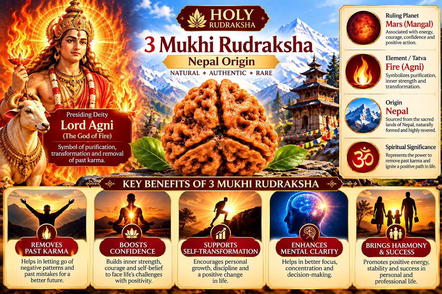 Holy Rudraksha 3 Mukhi Natural Rudraksha – Nepal Origin | Natural & Certified view 4
