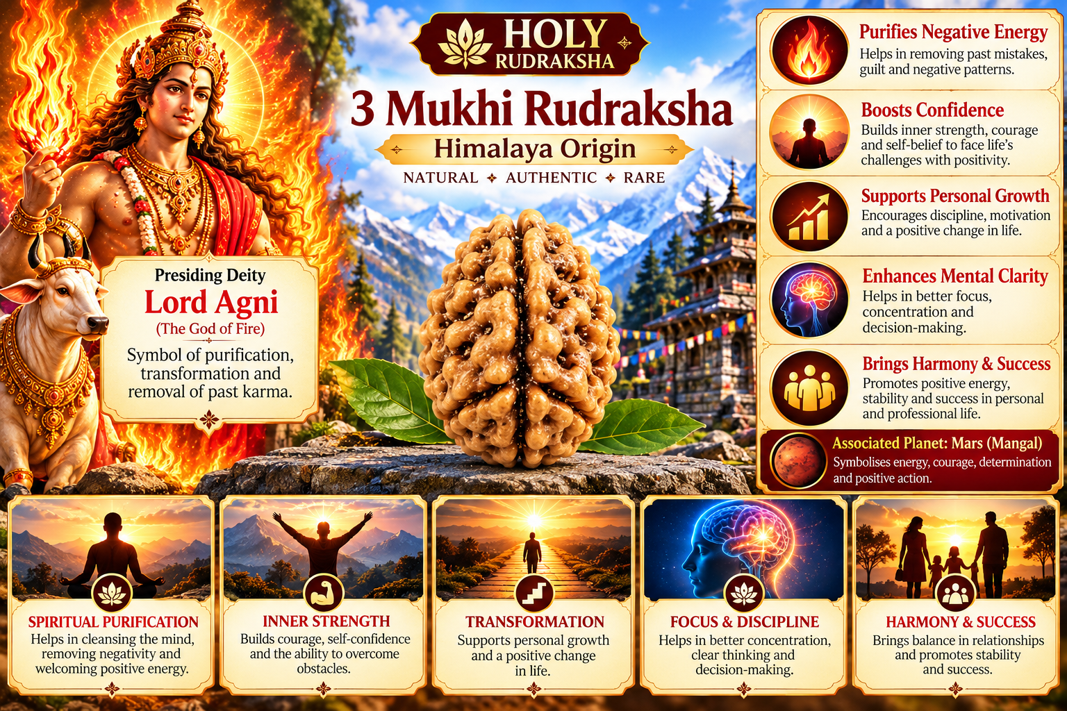Holy Rudraksha 3 Mukhi Rudraksha – Himalaya Origin | Natural & Certified view 3