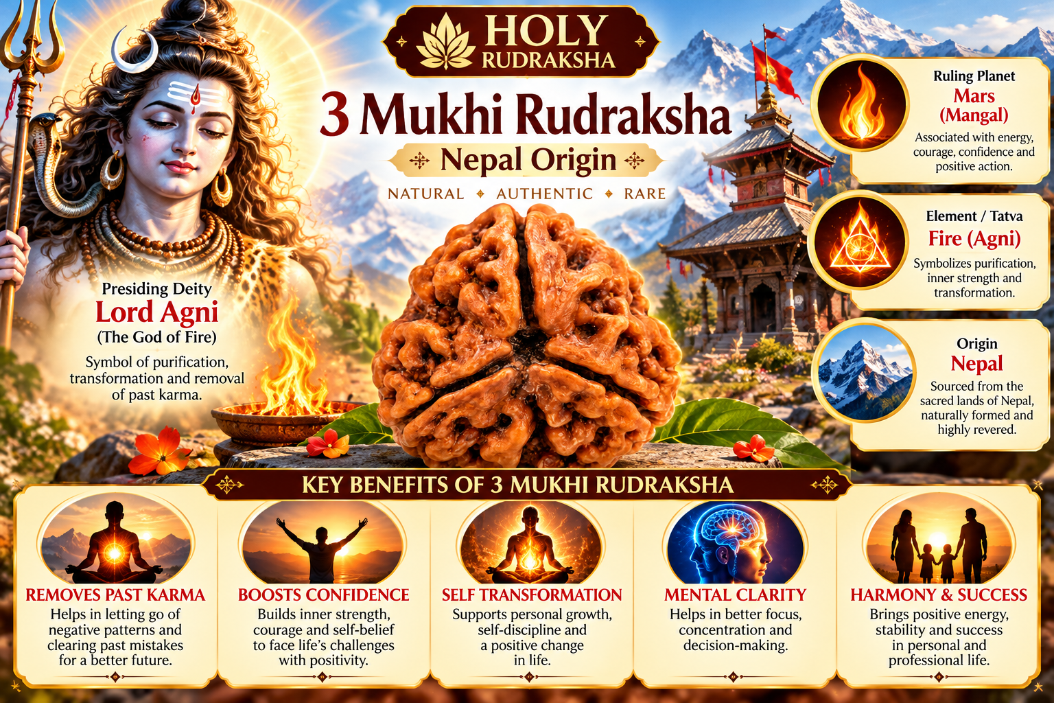 Holy Rudraksha 3 Mukhi Natural Rudraksha – Nepal Origin | Natural & Certified view 3