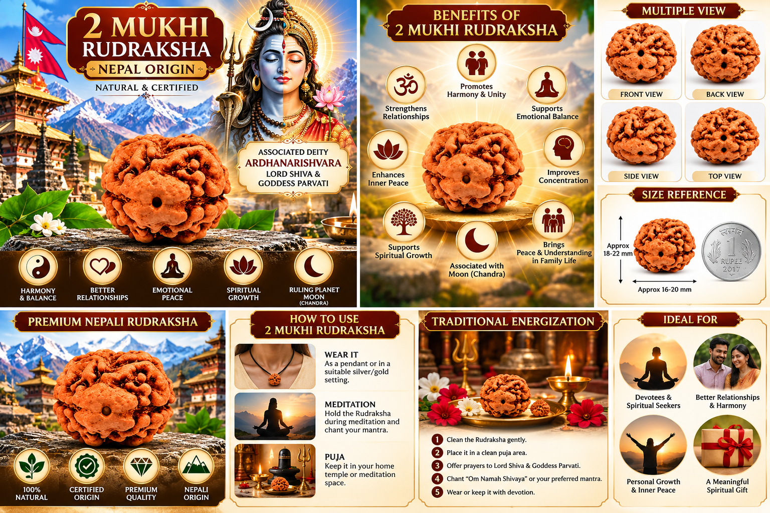 Holy Rudraksha 2 Mukhi Rudraksha – Nepal Origin | Natural & Certified image 4