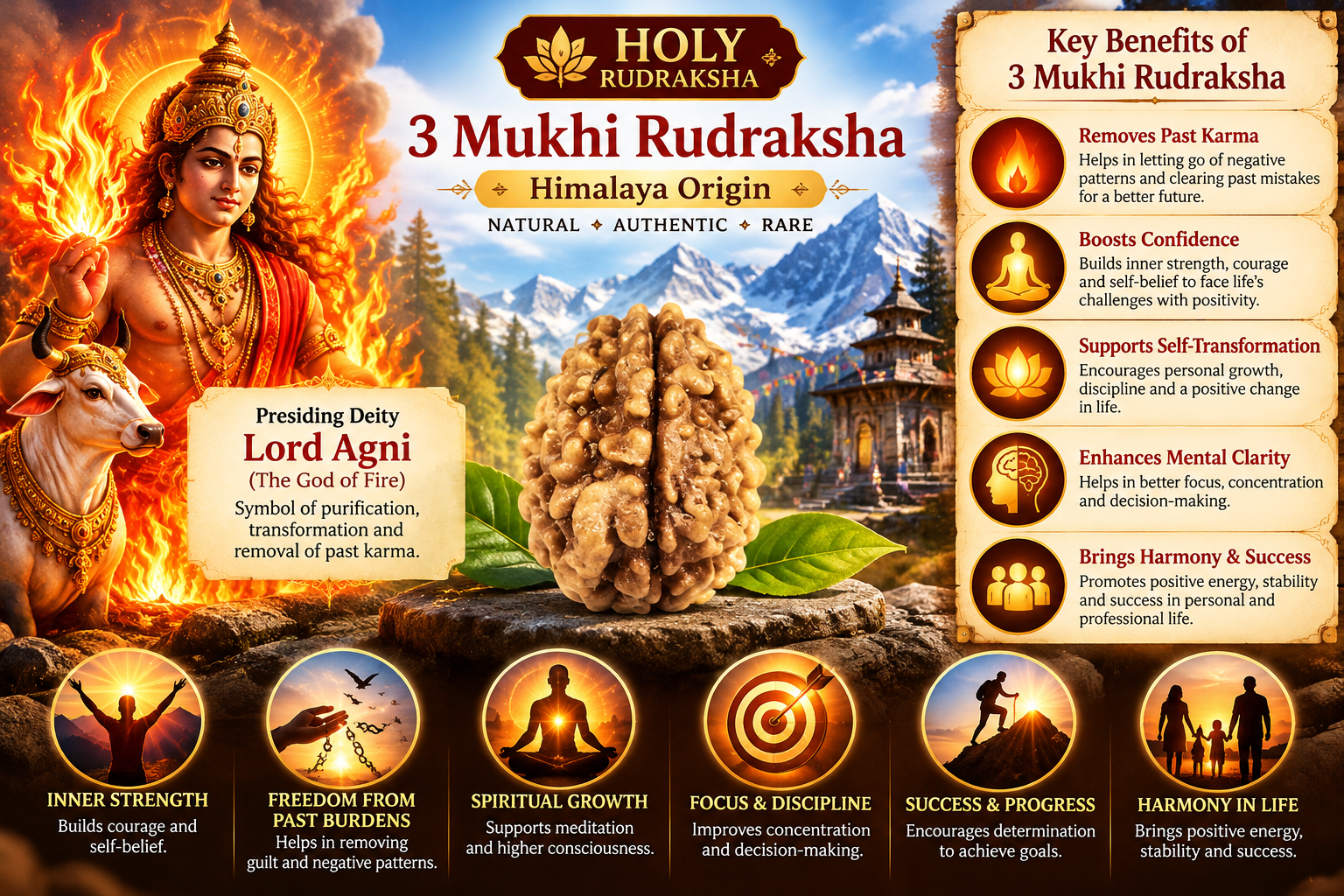 Holy Rudraksha 3 Mukhi Rudraksha – Himalaya Origin | Natural & Certified view 2