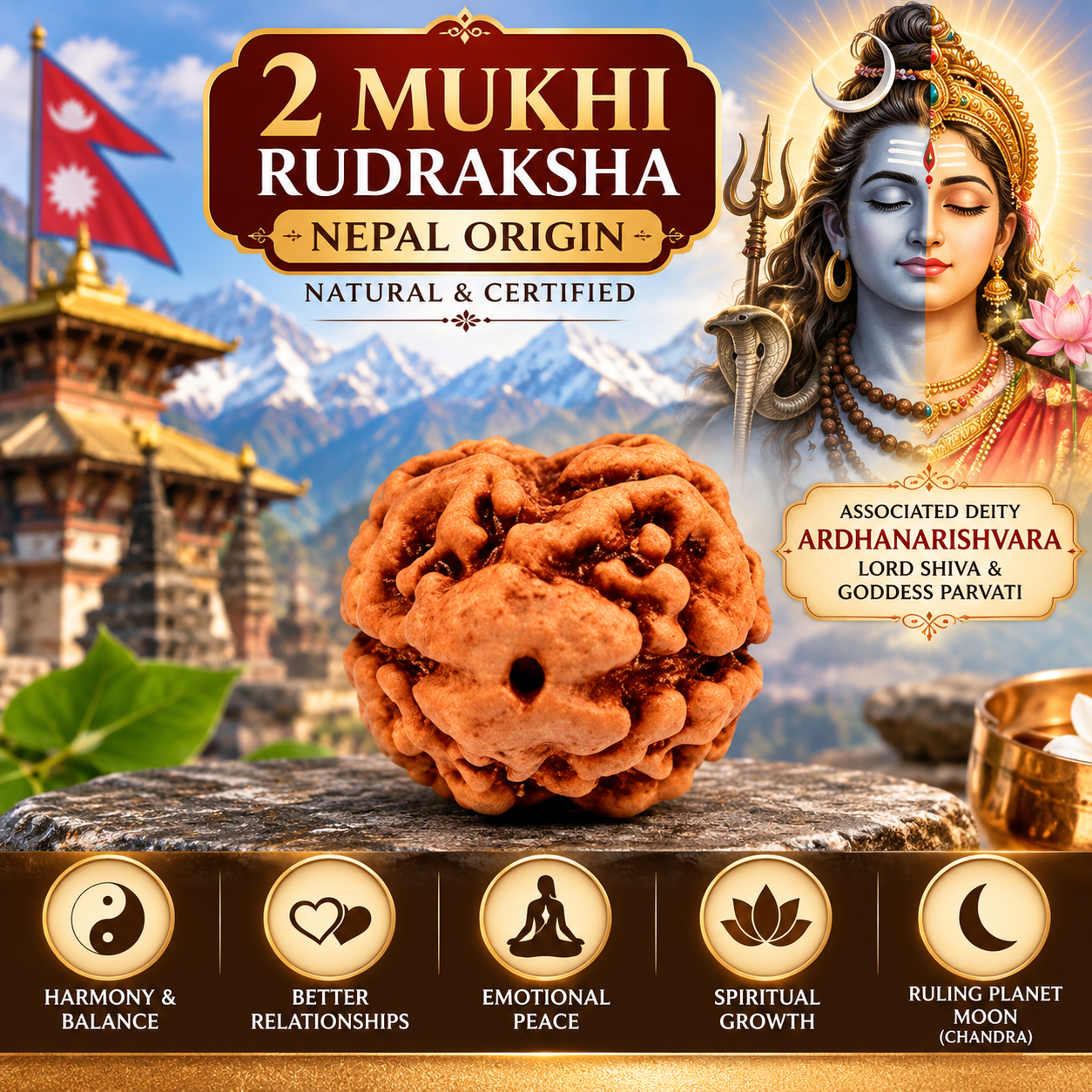 Holy Rudraksha 2 Mukhi Rudraksha – Nepal Origin | Natural & Certified image 3