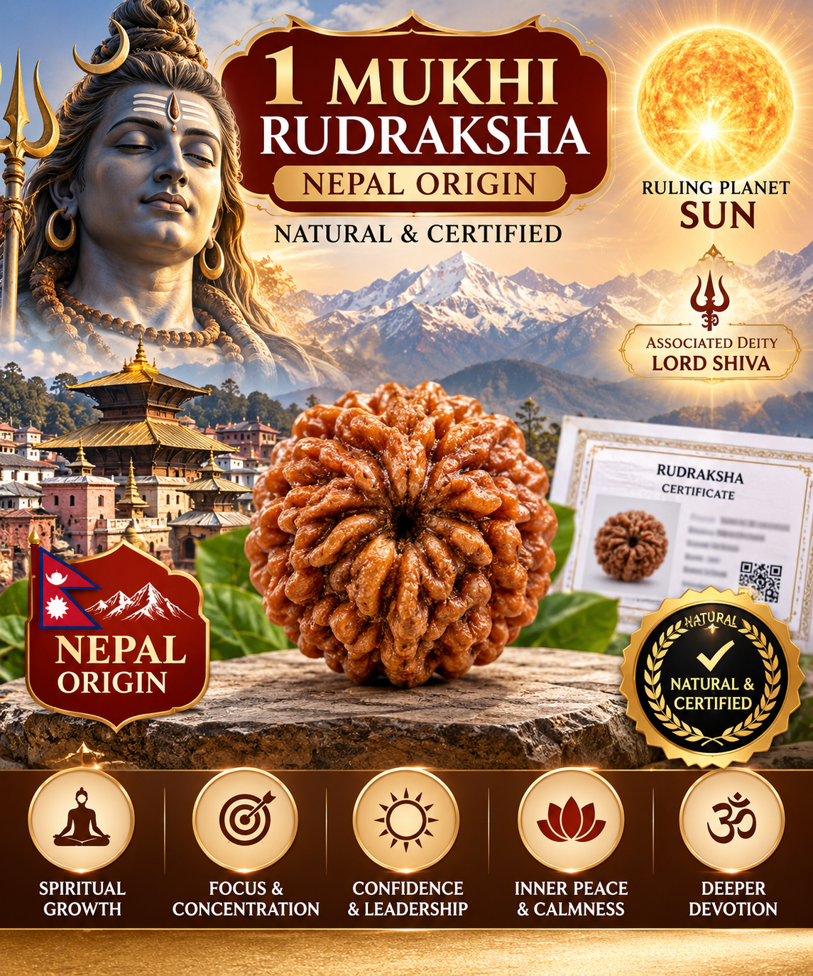 Holy Rudraksha 1 Mukhi Rudraksha – Nepal Origin | Natural & Certified image 4